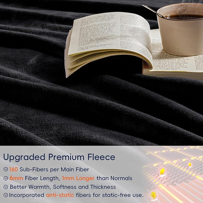 PHF Ultra Soft Fleece Blanket King Size, No Shed No Pilling Luxury Plush Cozy 300GSM Lightweight Blanket for Bed, Couch, Chair, Sofa Suitable for All Season, 108" x 90", Black