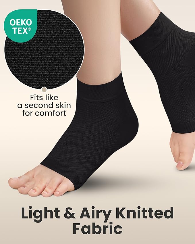 KEMFORD Ankle Compression Sleeve - Plantar Fasciitis Braces - Open Toe Compression Socks for Swelling, Sprain, Neuropathy, Foot Arch Support for Men and Women - 20-30mmhg, S, Black
