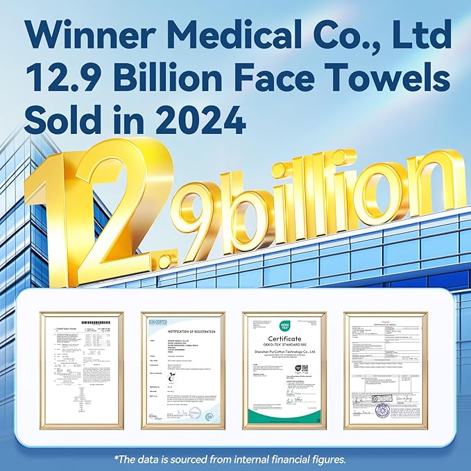 Winner Soft Face Towels, 100% USDA Biobased Facial Towels, Unscented Cotton Tissues for Sensitive Skin, OEKO-TEX Certified Face Towelettes Disposable, Makeup Remover Dry Wipes, 600 Ct, 6 Pack