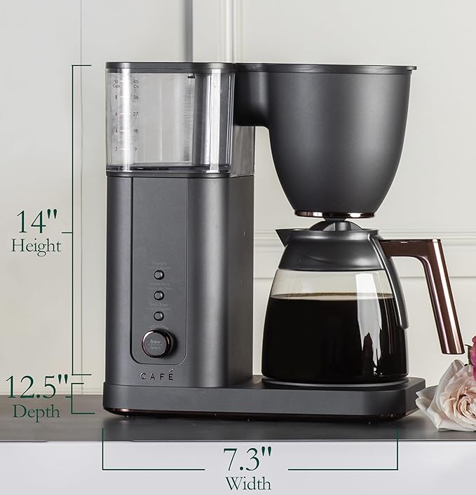 Café Specialty Drip Coffee Maker, 10-Cup Glass Carafe, WiFi Connected Smart Voice-to-Brew, Includes Reusable Filter Basket & Grounds Scooper, Barista-Quality Brew, SCA Certified, Matte Black
