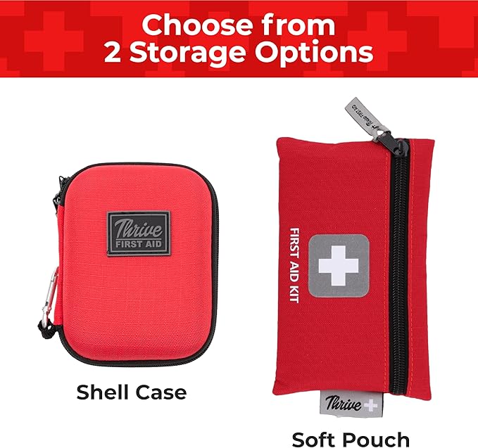 Thrive Travel Essentials Mini First Aid Kit - 66-Piece, Red Shell Case - Hiking, Camping & Cruise Essentials - Mini Medicine Kit
