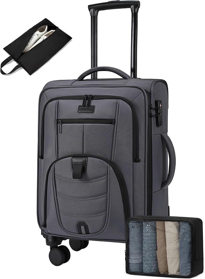 LOVEVOOK Carry On Luggage Airline Approved, Suitcases with Spinner Wheels, Softside Carry-on Luggage with TSA Lock for Men Women Business Trip, Lightweight Large Capacity Luggage for Travel, Grey
