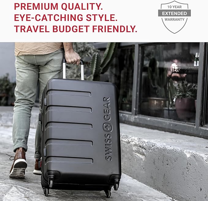 SwissGear 7366 Hardside Expandable Luggage with Spinner Wheels, White, Checked-Large 27-Inch