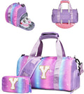 Daughter Birthday Gifts-Girl Gym Bag with Shoe Compartment, Kid Personalized Weekender Overnight Bags, Initial Travel Tote with Makeup Pouch, Graduation Gift for Girls (Letter Y)