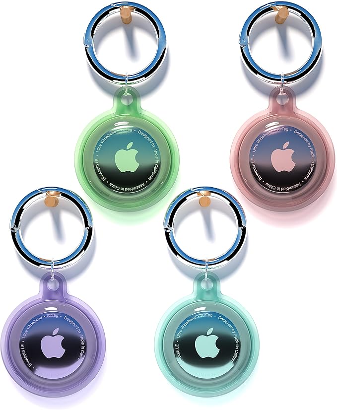 4 Pack Airtag Holder, Apple Air Tag Waterproof Case with Keychain, Holder for Apple Airtag GPS Tracker,Shockproof & Dustproof Airtag Holders for Pet Tracking, Bags, Kids, Keys, Luggage（4 Colors）