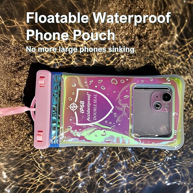 AiRunTech Waterproof Phone Pouch,Floating Waterproof Phone Case with Adjustable Lanyard,Beach,Cruise,Vacation Essentials,Summer Travel Phone Protector-2 Pack(Black + Pink)