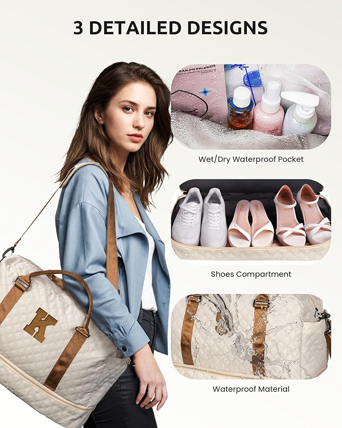 Gifts for Girls-Initial Duffle Bag with Shoe Compartment, Personalized Weekender Bag, Monogram Overnight Letter Travel Bag with Makeup Pouch, Tween Girls Trendy Stuff Gift (Letter B)