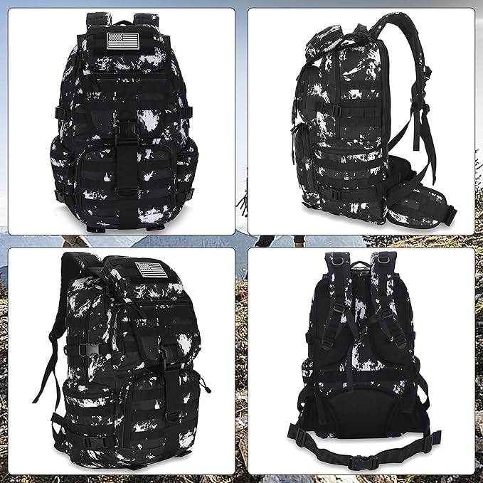 50L Military Tactical Backpack Hiking Waterproof Backpack Large Military Pack 3 Day Assault Pack Molle Bag Rucksack (Black Lightning)
