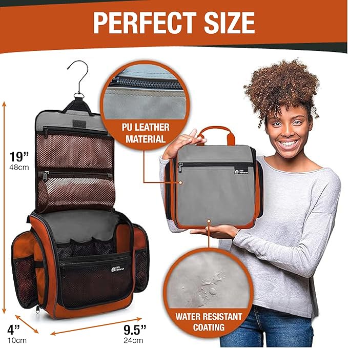DD D&D Wanderlust D&D Hanging Travel Toiletry Bag for Men and Women – Cosmetics, Makeup and Toiletries Organizer Kit with 10 Compartments, YKK Zippers, XXL Metal Swivel Hook, Water-Resistant Nylon
