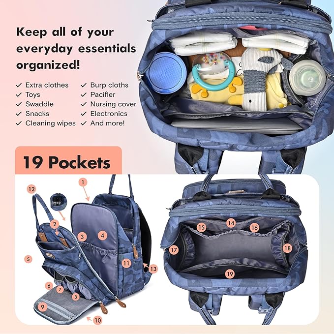 Dikaslon Diaper Bag Backpack with Changing Pad, Pacifier Case and Stroller Straps, Large Unisex Baby Bags for Boys Girls, Camo