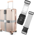 Luggage Straps, Grey TSA Approved Luggage Strap Belt with Combination Lock for Suitcases, 2 Pack Adjustable Heavy Duty Cross Suitcase Straps with Name Tags for Travel, Carry On Bags, Protect Luggage