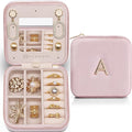 Vlando Mothers Day Gifts for Mom Travel Jewelry Case for Girl Women, A Initial Jewelry Case, Mini Jewelry Travel Organizer Travel Essentials for Travel Gift Teen Girls - Letter A, Pink