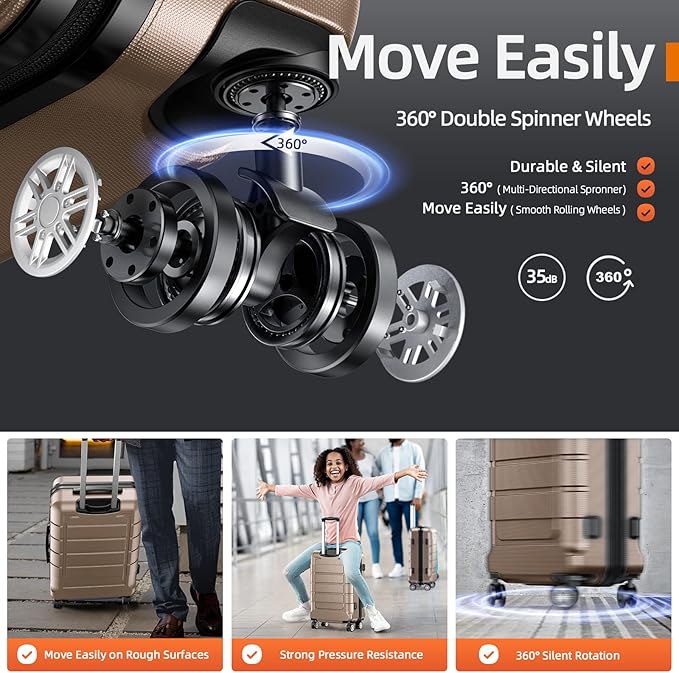 SHOWKOO Luggage Sets Expandable PC+ABS Durable Suitcase Double Wheels TSA Lock 3pcs, Champagne