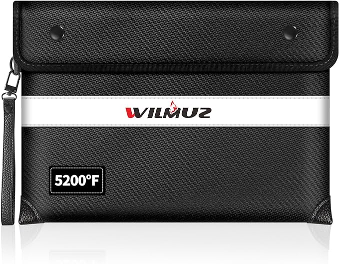 Fire Proof Money Bag for Cash 5200℉ Heat Insulated,Fireproof Waterproof Document Pouches with Double-Sided Reflective Strip,Money Envelopes for Cash,Valuables,Jewelry(11"x7.7",Black)