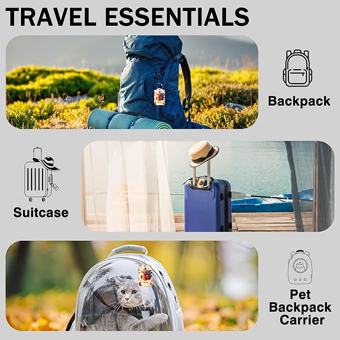 2 Pcs Thanksgiving Turkey Luggage Tags for Suitcases Autumn Fallen Leaves PU Leather Baggage Tags Name ID Label with Privacy Cover and Stainless Steel Loop for Men Women Travel Bag Suitcase