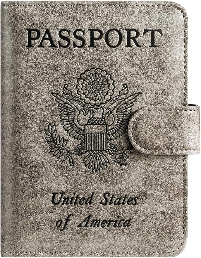 Passport Holder Cover Wallet RFID Blocking Leather Card Case Travel Accessories for Women Men (Grey)