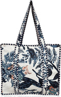 Cotton Quilted Tote Bag for Women – Large Beach & Travel Tote with Zipper, Reusable Grocery Bag