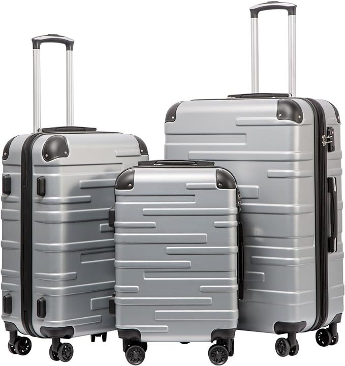Coolife Luggage Expandable(only 28") Suitcase 3 Piece Set with TSA Lock Spinner 20in24in28in (sliver)