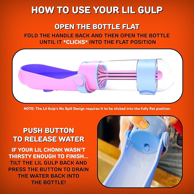 Lil Gulp Water Bottle | Advanced Carbon Filtration for Safe Filtered Water on The Go | BPA-Free Leak-Proof Portable Dog Travel Water Bottle with Retractable Water Spout, 15 Fl oz - Blue