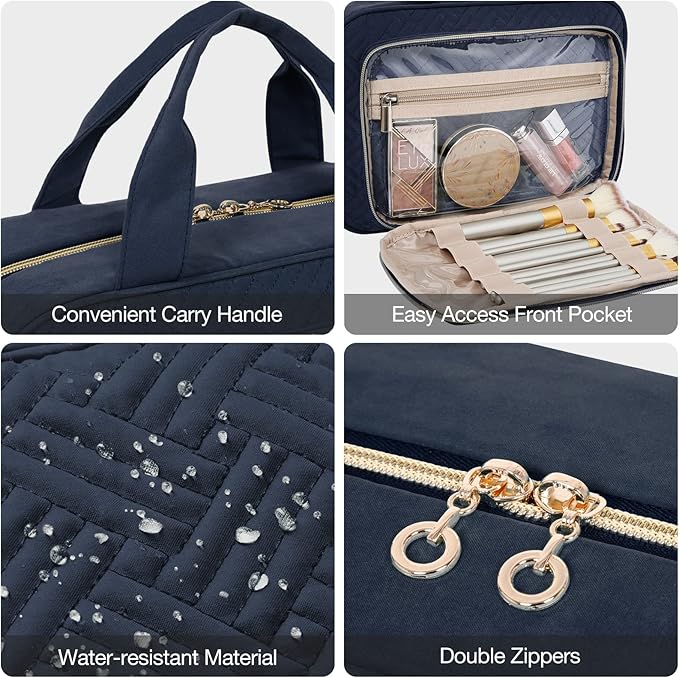 BAGSMART Toiletry Bag Hanging Travel Makeup Organizer with TSA Approved Transparent Cosmetic Bag Makeup Bag for Full Sized Toiletries, Medium-Navy