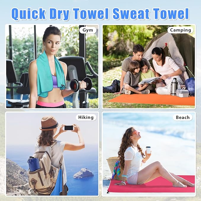 Sfee 2 Pack Microfiber Travel Towel, Quick Dry Camping Towel Large Beach Towel Super Absorbent Compact Lightweight Sports Gym Towels for Beach, Gym, Hiking, Pool, Backpacking, Bath, Yoga