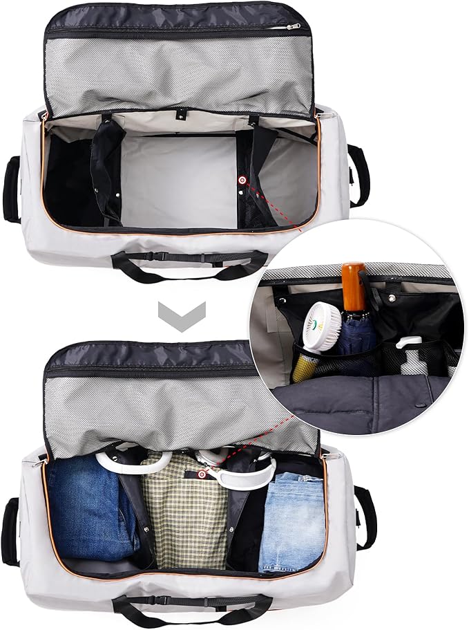 CONTAIL 32”110L Expandable 140L Rolling Duffle Bag with 2 Inline Wheels,Convertible Weekend Travel Bag with Bungee-Cord System,Grey