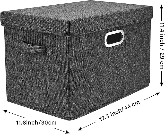 TYEERS Large Storage Bins with Lids, Collapsible, Washable, Fabric Storage Boxes for Organizing, 17.3x11.8x11.4 inches, 2 Pack, Black