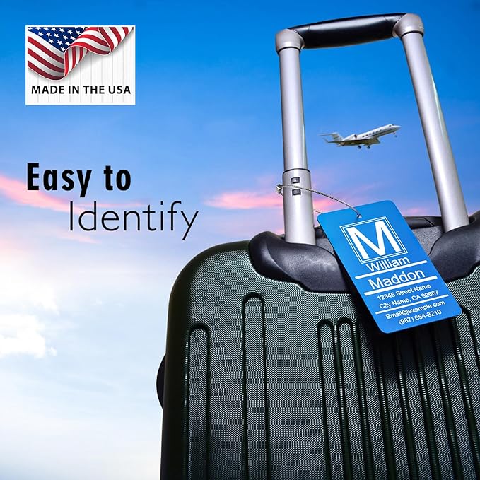 Luggage Tags for Suitcase - Orange Personalized Engraved Metal Tag for Cruise Travel - Custom Name Tags Suitable for Bags and Backpacks