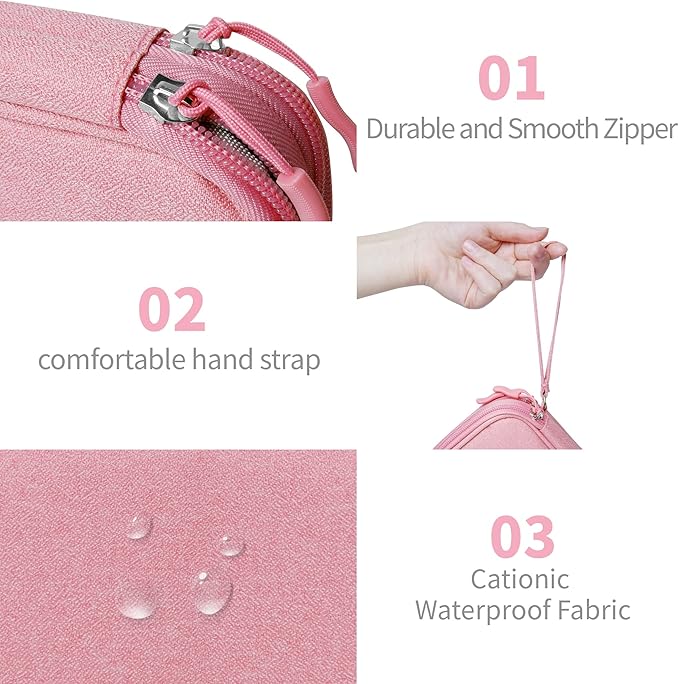 Electronics Organizer Travel Case,Electronic Accessories Storage Bag,Portable Waterproof Cable Organizer Bag,Travel Cord Organizer Bag for Small Charging Cord Storage,Cables,SD Card-Pink