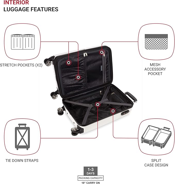 SwissGear 7272 Energie Expandable Hardside Luggage with Spinner Wheels and TSA Lock, White, Carry-On 19-Inch