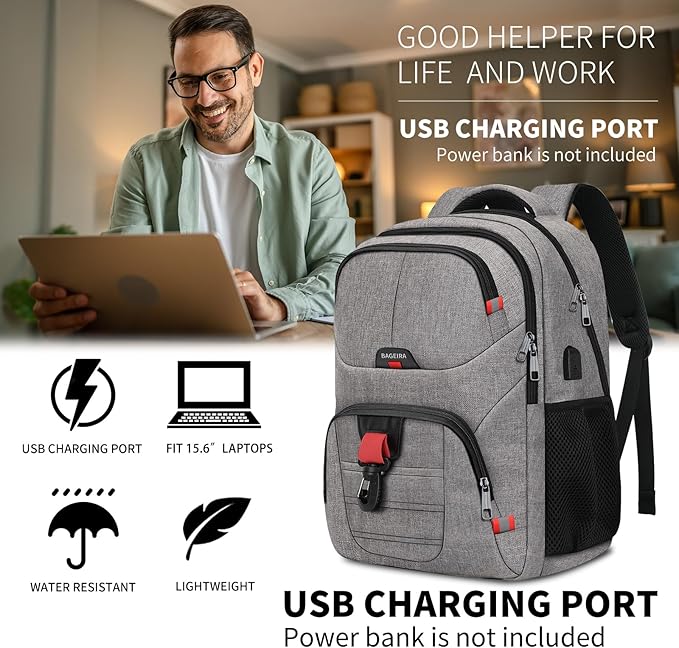 Grey Backpack for Men Women, School Backpack for Boys Girls Teens, Backpacks for School, College Back Pack, Book Bag, Water Resistant Bookbag, Business Work Travel mochilas para hombres