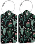 Abstract Cactus Plants Luggage Tag for Suitcase 2 Pcs Unique Leather Suitcase Tags with Full Privacy Cover Stainless Steel Loop for Women Men Travel Baggage Bag Backpack