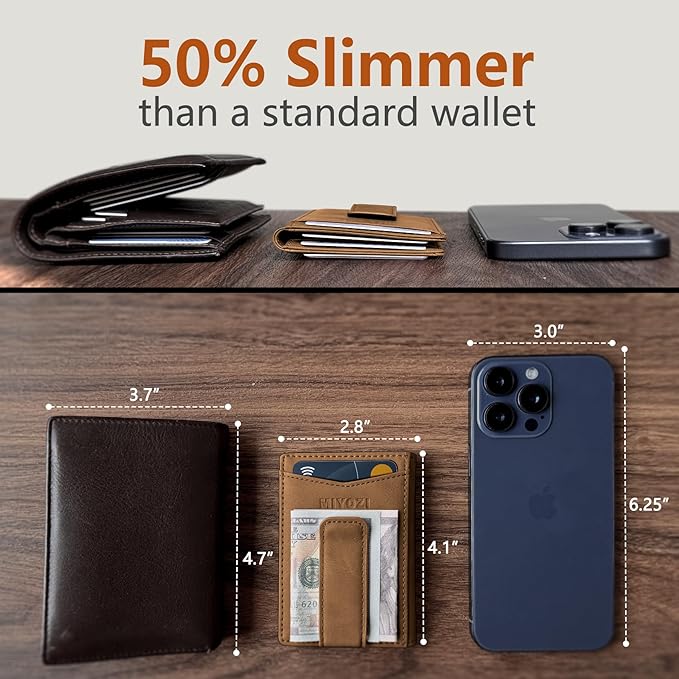 Airtag Wallet for Men- with Money Clip Gift Boxed, Magnetic Closure Slim Genuine Leather Front Pocket Wallet, 4.1"x 2.8", RFID Blocking