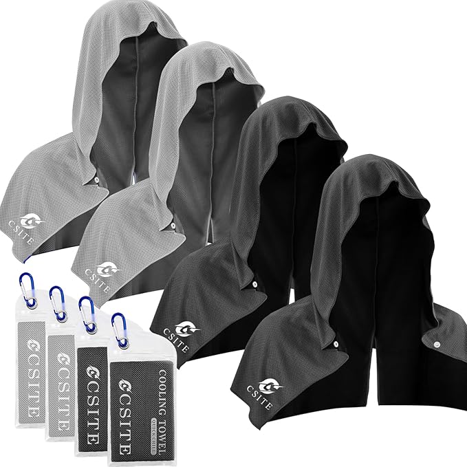 4 Pack Cooling Hoodie Towels for Neck and Face, UPF 50 Sun Protection & Instant Cooling, Ice Towels for Hot Weather, Soft Breathable Towel for Sport, Work Out, Gym, Camping & More Activities