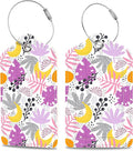 Tropical Plants Leaves Fruits Luggage Tags 2PCS PU Leather Suitcases Tag with Stainless Steel Loop and Privacy Name Address Cover Label Card for Women Men Travel