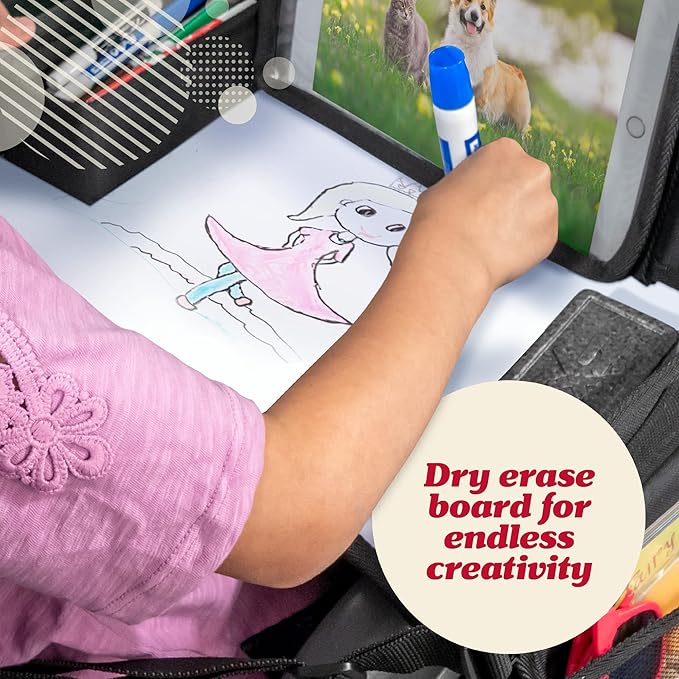 Lusso Gear Kids Travel Tray for Toddlers & Kids - Car Seat Lap Tray for Airplane & Road Trip Activities (Geometric)