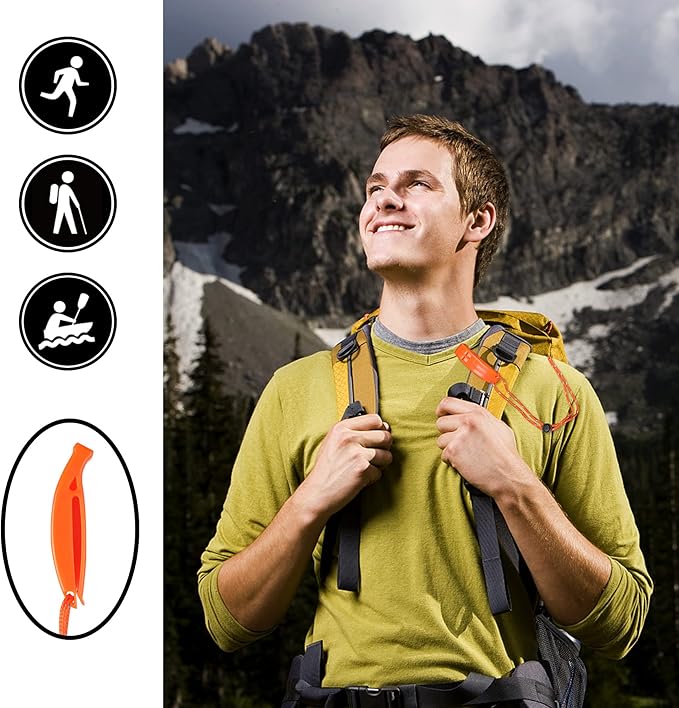 JULBEAR 6PCS Safety Survival Whistles with Adjustable Reflective Lanyard Emergency Plastic Whistle Marine Whistle