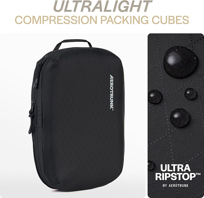 Aerotrunk Ultralight Compression Packing Cubes - Lightweight Travel Organizers for Suitcases and Luggage (6-Pack, Black)