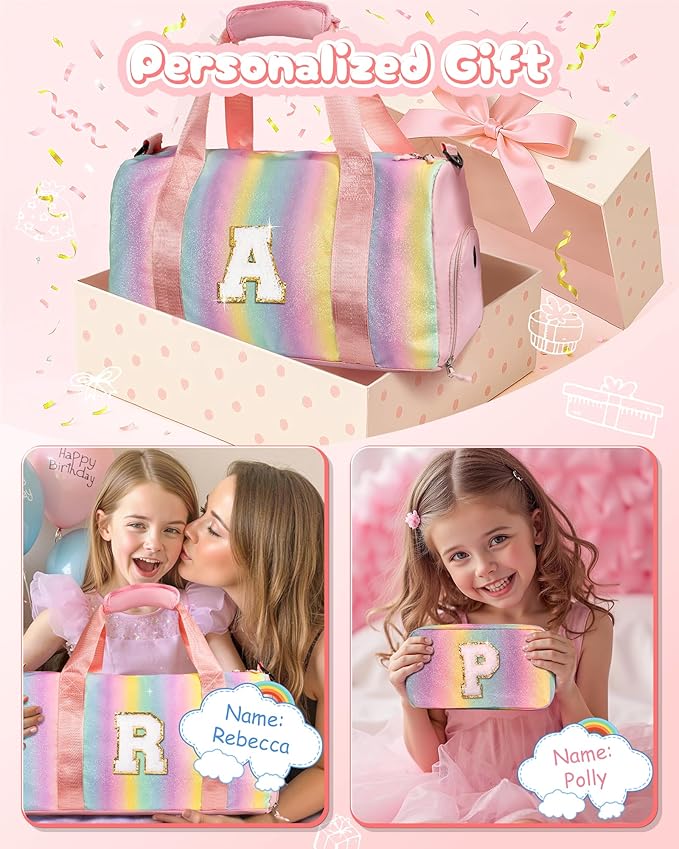 Gifts for Daughter-Girl Gym Bag with Shoe Compartment, Kid Personalized Weekender Overnight Bags, Initial Travel Tote with Makeup Pouch, Gift for Granddaughter Sister Niece (Letter H)