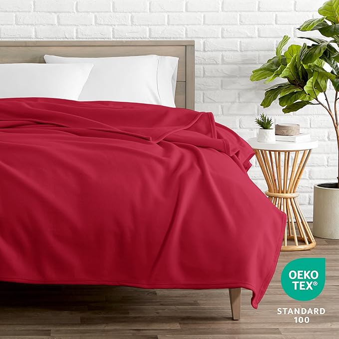 Bare Home Polar Fleece Blanket - Extra Long - Red - Warm & Cozy - Premium Fleece Throw for Bed, Sofa, Camping, Travel and Cold Nights - Lightweight Blanket (Twin/Twin XL, Red)