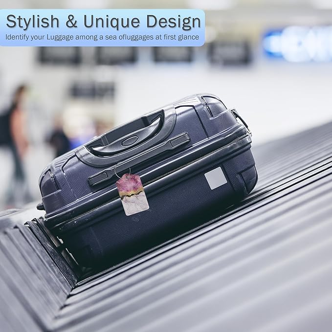 Gold Blue Pink Marble Abstract Luggage Tags,2 Pack Luggage Tag,Leather Privacy Cover ID Label with Stainless Steel Loop for Women Men Kids Girls Travel