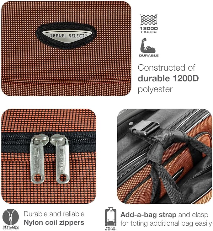 Travel Select Amsterdam 4-Piece Softside Expandable Rolling Luggage Set, Lightweight 2-Wheel Suitcases, Packing Cubes & Travel Tote, Durable Polyester Construction, Navy