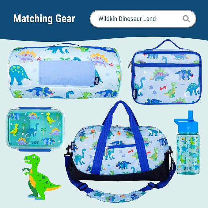 Wildkin 12-inch Kids Backpack – Padded, Adjustable, Ideal for Daycare & Travel - Dinosaur Land