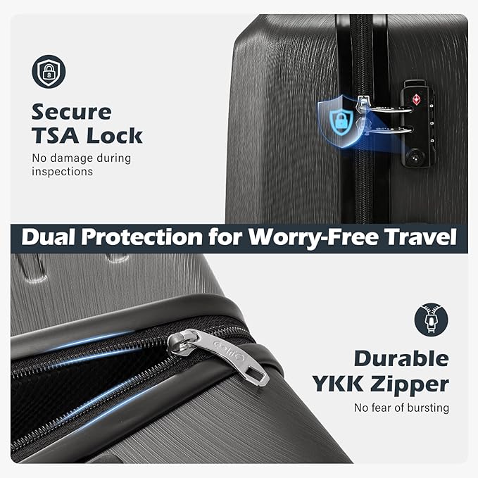 Coolife Luggage Suitcase PC+ABS with TSA Lock Spinner Carry on Hardshell Lightweight 20in 24in 28in(sliver, S(20in_carry on))
