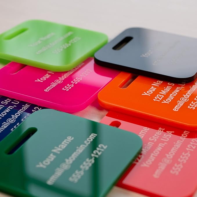 Custom Luggage Tags (3 or 6 Pack) - Personalized Unique Suitcase & Backpack Travel, Durable, Waterproof & Heavy Duty (Hot Pink)
