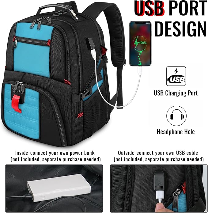 YOREPEK 18.4 Laptop Backpack, Large Backpacks with USB Charger Port, TSA Friendly Flight Approved Weekend Carry on Backpack with Luggage Strap for Men and Women, Blue