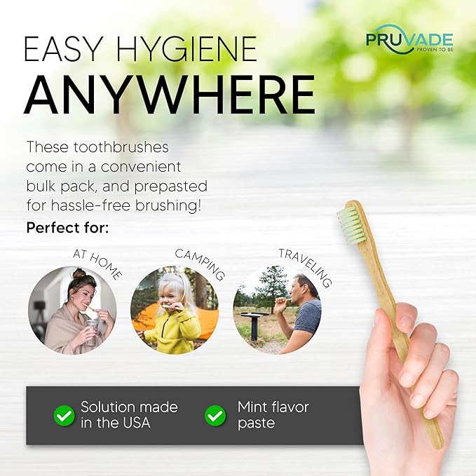 12 Pack Disposable Bamboo Toothbrushes with Toothpaste Built in - Prepasted Toothbrushes Individually Wrapped - Single Use Waterless Tooth Brush with Soft Bristles for Hotel, Camping, Travel