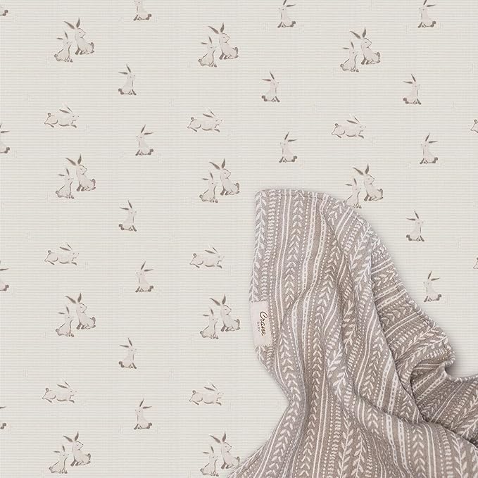 Crane Baby 100% Organic Cotton Gender Neutral Animal Nursery Bedding, Fitted Sheet, Soft Breathable GOTS Certified Cotton, Bunny Crib Sheet