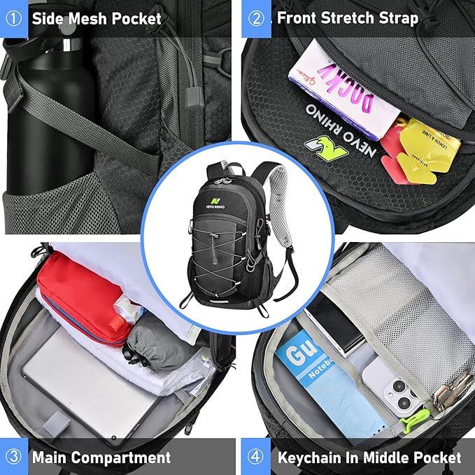 N NEVO RHINO Hiking Backpack 20L Water Resistant Outdoor Day Pack,Lightweight Travel Small Backpack for Men Women
