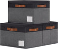 GhvyenntteS Fabric Storage Bins with Lids 3 Pack, Closet Storage Boxes with Lid and 3 Handles, Foldable Storage Baskets with Lids and Label Window for Home Office (Grey&Black, 15" x 11" x 9.7")